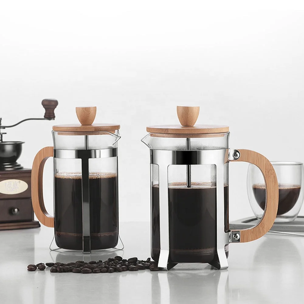 Coffee Equipment For Camping - หม้อกดสแตนเลสขนาด 350/600 มล. เกรดสำหรับอาหาร พร้อมด้ามจับไม้ แบบกดฝรั่งเศส
