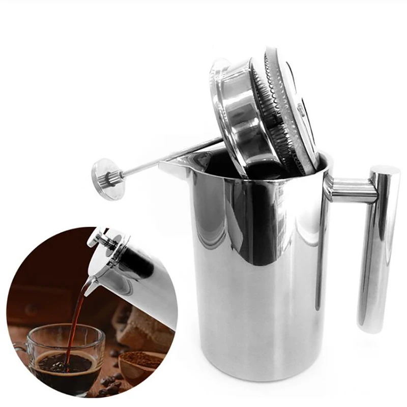 Coffee Equipment For Camping - กระติกกาแฟแบบสองชั้นเก็บความร้อนพร้อมตัวกรอง ทนความร้อน ชงกาแฟแบบเฟรนช์เพรส ป้องกันสนิม ใช้สำหรับชงชาได้ มาตรฐานสำหรับอาหาร